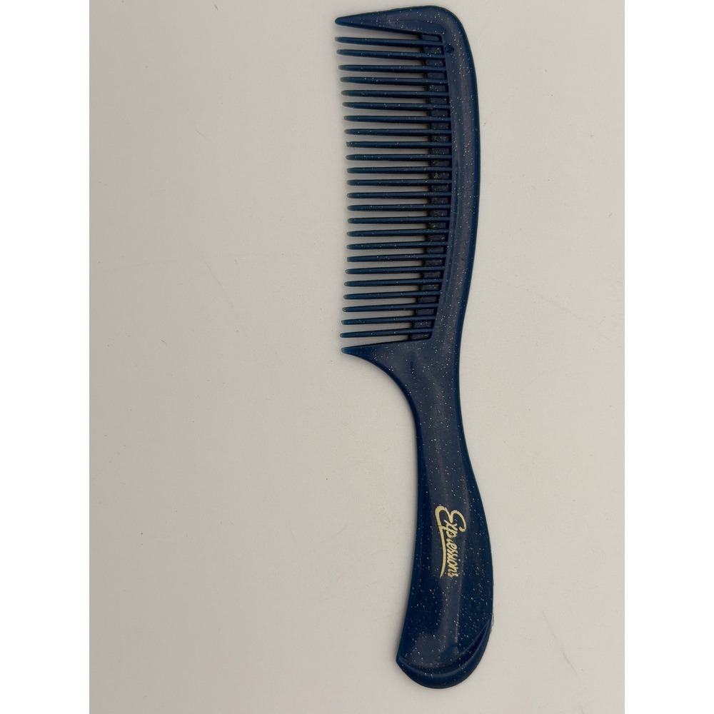 Expressions Navy Blue Glitter Sparkle Hair Comb Curved Handle Wide Tooth 8.5"